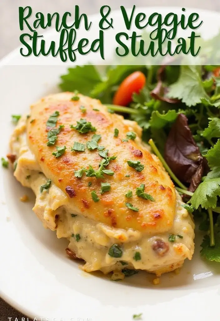 25 Baked Ranch Chicken Breast Recipes That Burst with Flavor 7 25 Baked Ranch Chicken Breast Recipes That Burst with Flavor - 6. Ranch and Veggie Stuffed Chicken