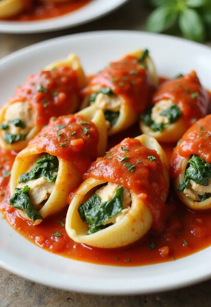27 Easy Chicken Dinner Recipes Healthy & Full of Protein - 19. Chicken and Spinach Stuffed Shells