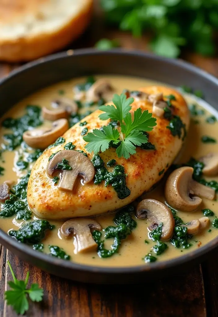 27 Easy Chicken Dinner Recipes Healthy & Full of Protein - 3. Creamy Spinach and Mushroom Chicken