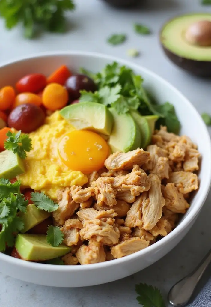 27 Keto Shredded Chicken Recipes That Are Perfect for Meal Prep 15 27 Keto Shredded Chicken Recipes That Are Perfect for Meal Prep - 14. Shredded Chicken Breakfast Bowls