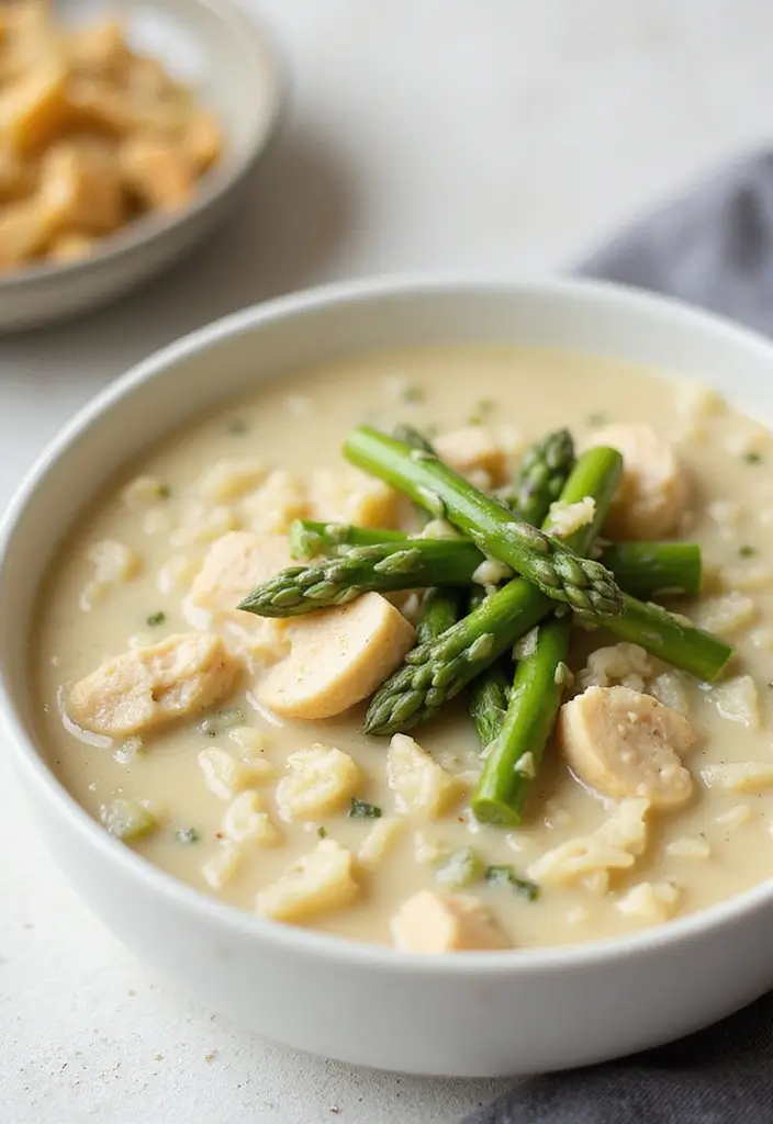 28 Creamy Chicken and Rice Soup Recipes That Are Silky & Delicious - 20. Creamy Chicken and Rice Soup with Asparagus