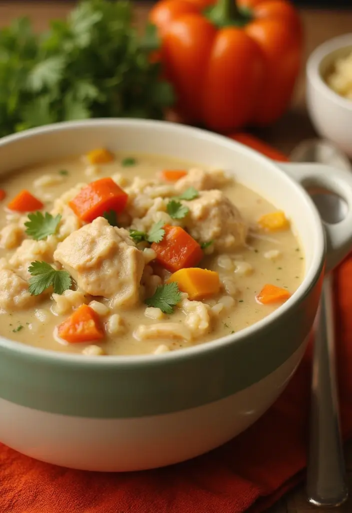 28 Creamy Chicken and Rice Soup Recipes That Are Silky & Delicious - 23. Creamy Chicken and Rice Soup with Bell Peppers