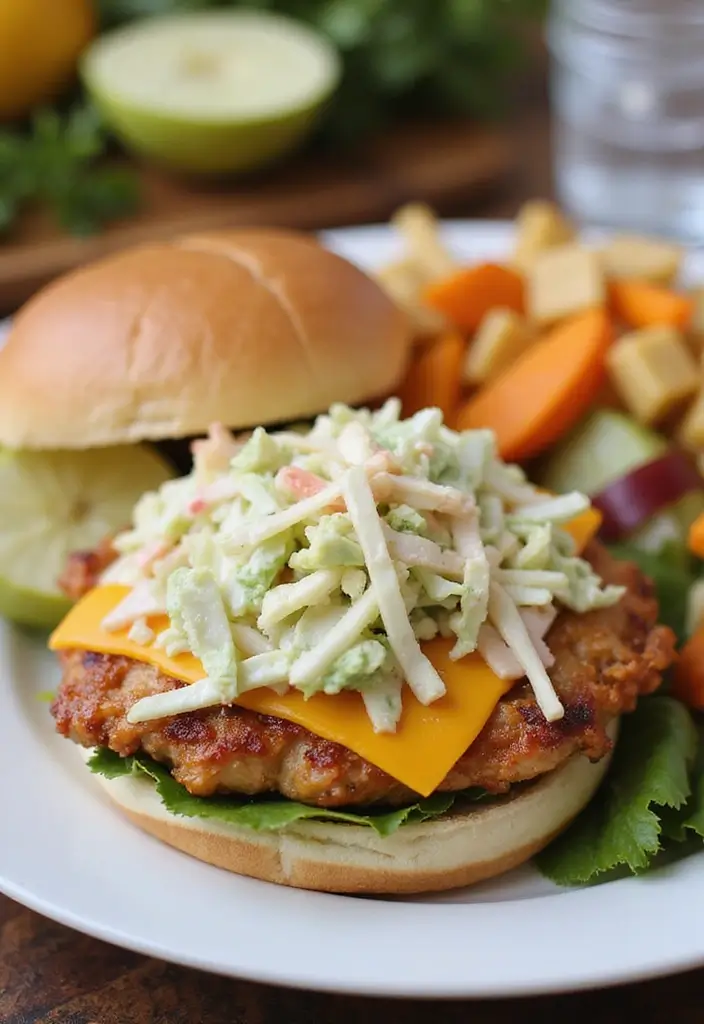 29 Cheddar Ranch Chicken Burgers That Are Juicy & Tangy 23 29 Cheddar Ranch Chicken Burgers That Are Juicy & Tangy - 22. Cheddar Ranch Chicken Burgers with Apple Slaw