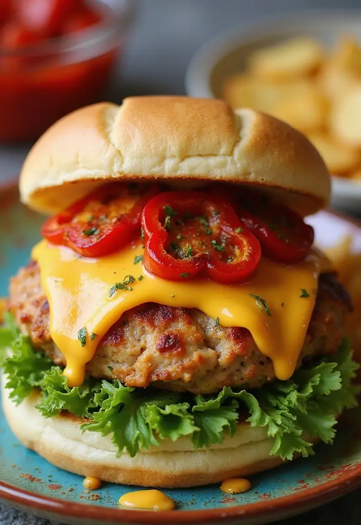 29 Cheddar Ranch Chicken Burgers That Are Juicy & Tangy 27 29 Cheddar Ranch Chicken Burgers That Are Juicy & Tangy - 26. Cheddar Ranch Chicken Burgers with Roasted Red Peppers