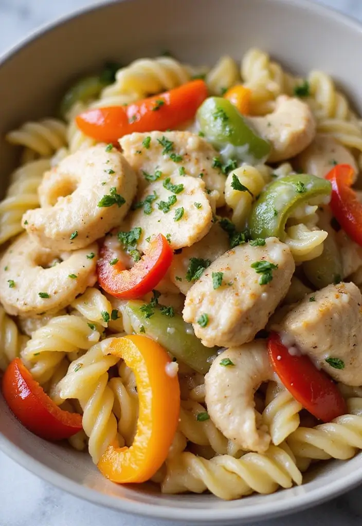 29 Chicken Alfredo Pasta Recipes Easy Enough for Weeknights - 27. Chicken Alfredo with Peppers and Onions