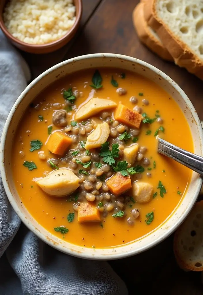 29 Crockpot Creamy Chicken Parmesan Soup Recipes That Are Rich & Smooth - 22. Creamy Chicken Parmesan Soup with Lentils