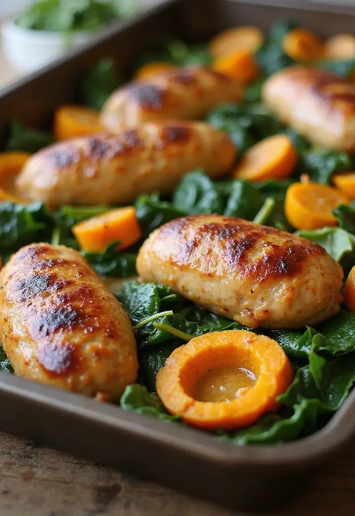 30 Chicken Sausage Sheet Pan Recipes That Make Dinner Easy - 17. Chicken Sausage with butternut squash and spinach