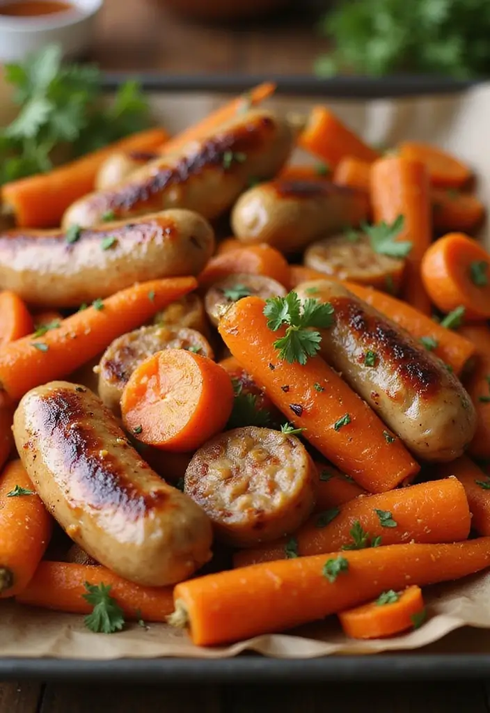 30 Chicken Sausage Sheet Pan Recipes That Make Dinner Easy - 23. Chicken Sausage and Carrot Medley