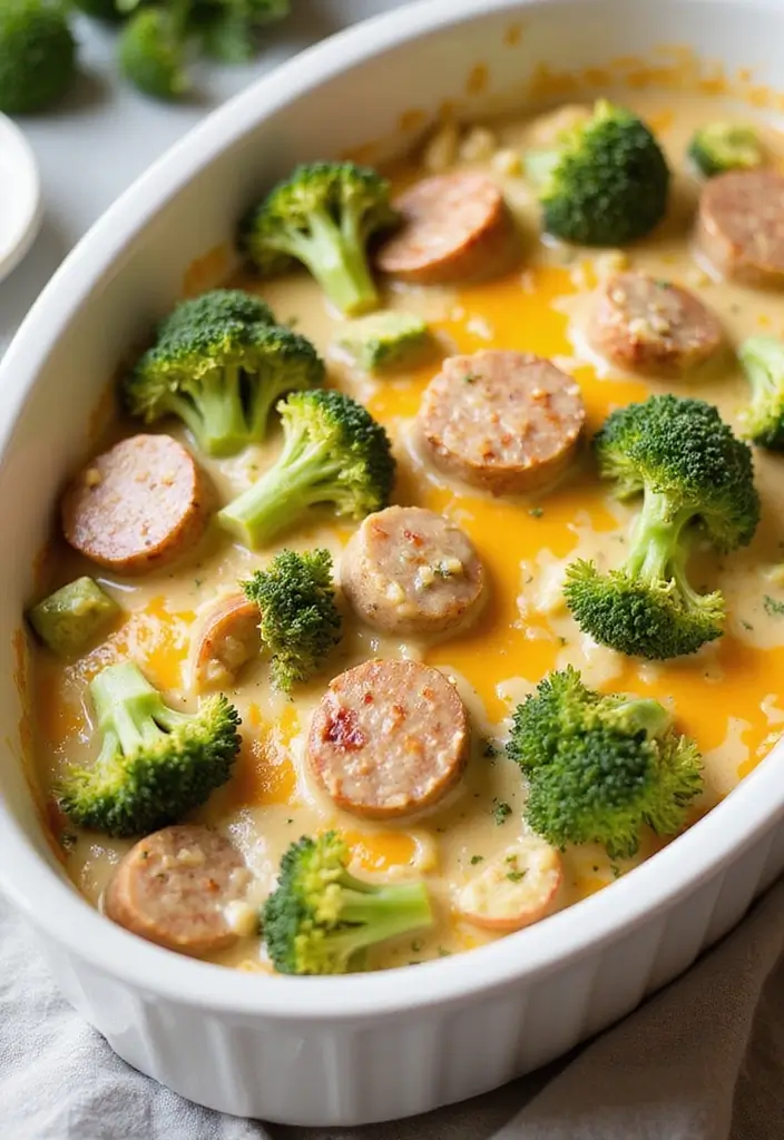30 Chicken Sausage Sheet Pan Recipes That Make Dinner Easy - 28. Chicken Sausage and Broccoli Alfredo Bake
