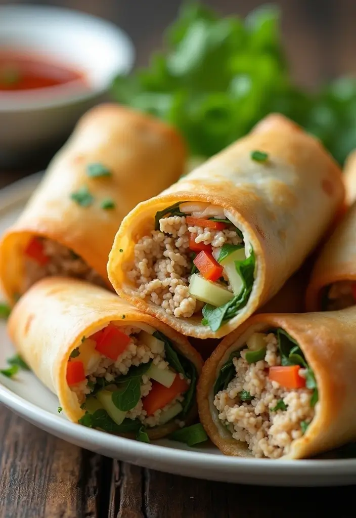 30 Ground Chicken and Rice Recipes That Are Protein-Packed & Easy - 27. Ground Chicken and Rice Spring Rolls
