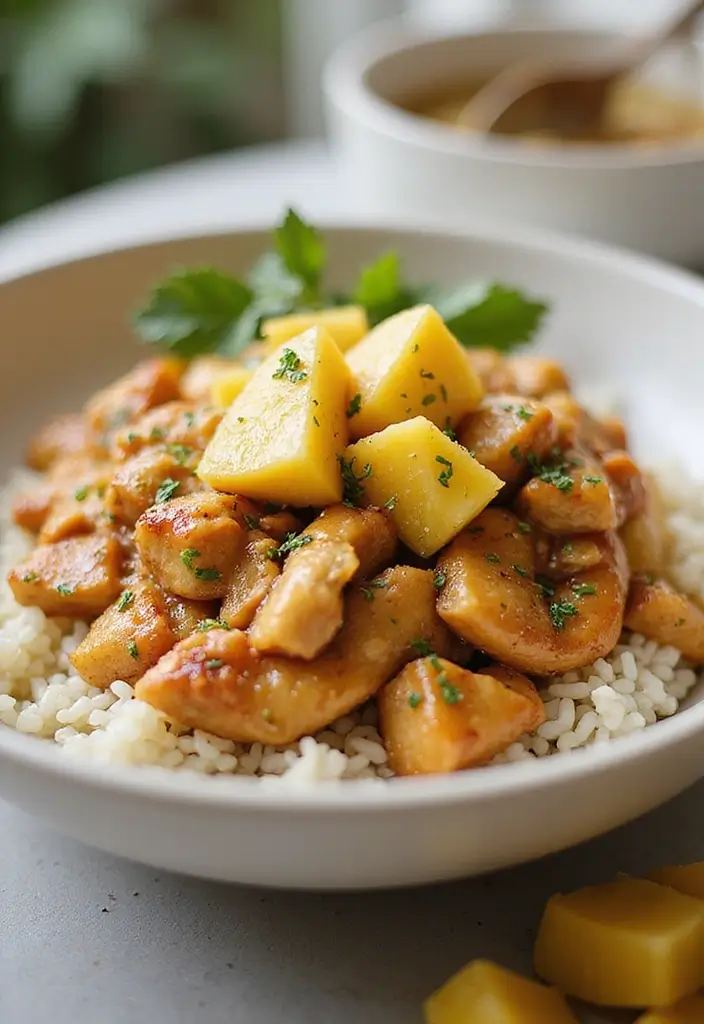 30 Honey Garlic Chicken and Rice Recipes That Are Simple & Addictive 24 30 Honey Garlic Chicken and Rice Recipes That Are Simple & Addictive - 23. Honey Garlic Chicken and Rice Bowl with Pineapple