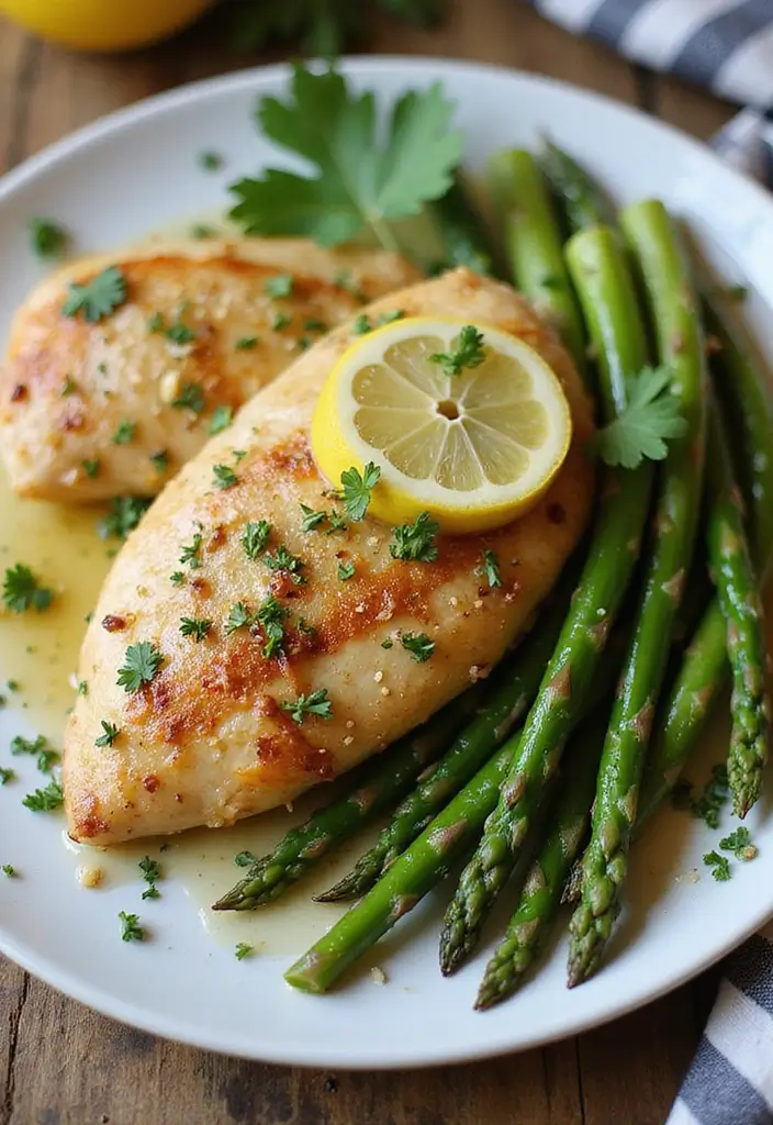 27 Easy Chicken Dinner Recipes Healthy & Full of Protein - 1. Lemon Garlic Chicken and Asparagus