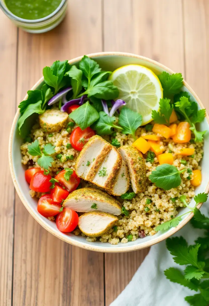 27 Easy Chicken Dinner Recipes Healthy & Full of Protein - 14. Pesto Chicken and Quinoa Bowl