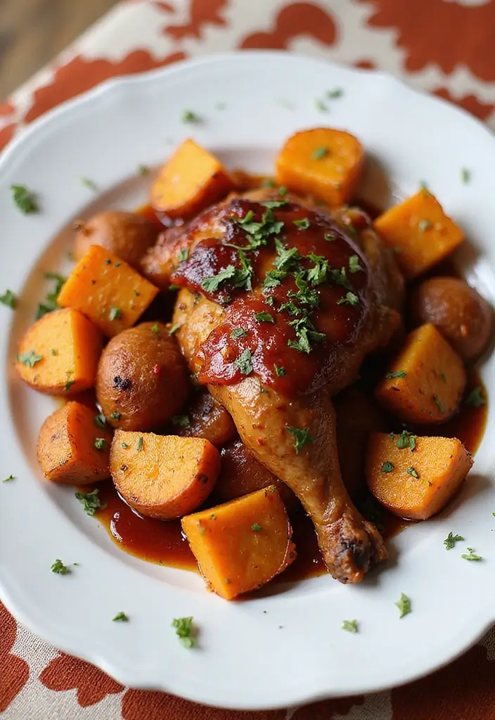 27 Easy Chicken Dinner Recipes Healthy & Full of Protein - 2. One-Pan BBQ Chicken with Sweet Potatoes