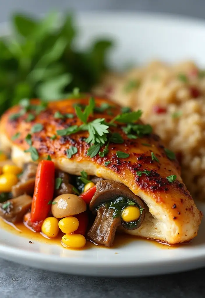 27 Mushroom Stuffed Chicken Breast Recipes That Feel Fancy Yet Easy - 18. Mushroom-Stuffed Chicken with Corn and Peppers