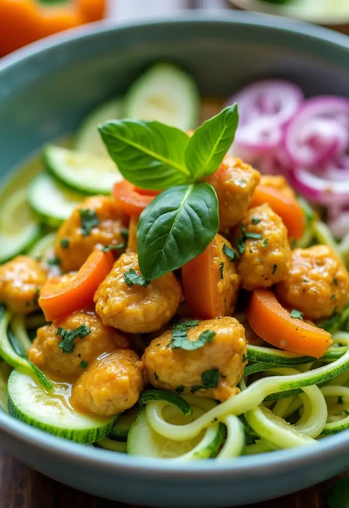 27 Thai Green Curry Chicken Recipes That Are Bold & Delicious - 10. Thai Green Curry Chicken with Zucchini Noodles