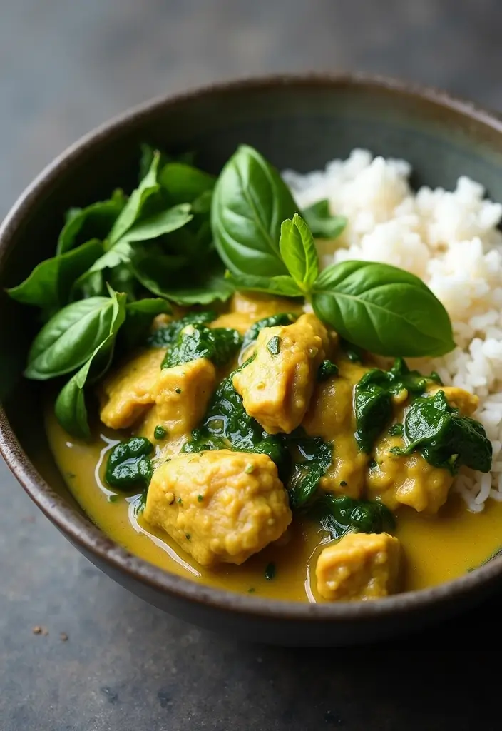 27 Thai Green Curry Chicken Recipes That Are Bold & Delicious - 17. Thai Green Curry Chicken with Spinach
