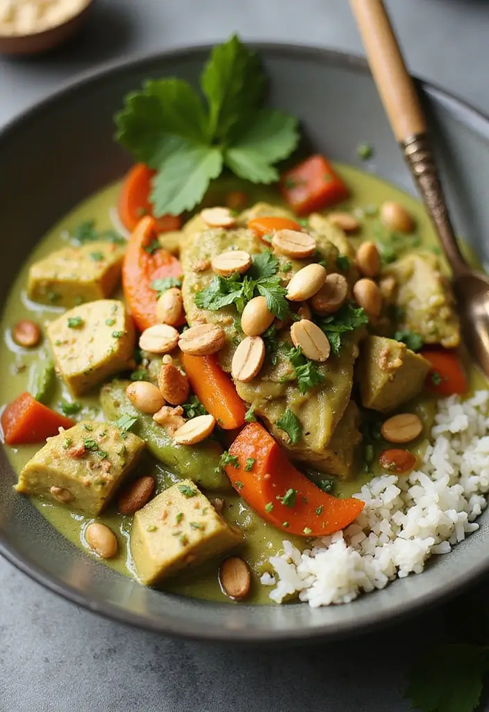 27 Thai Green Curry Chicken Recipes That Are Bold & Delicious - 20. Thai Green Curry Chicken with Peanuts