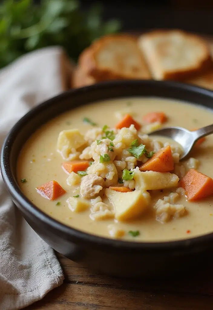 28 Creamy Chicken and Rice Soup Recipes That Are Silky & Delicious - 14. Creamy Chicken Chowder with Rice