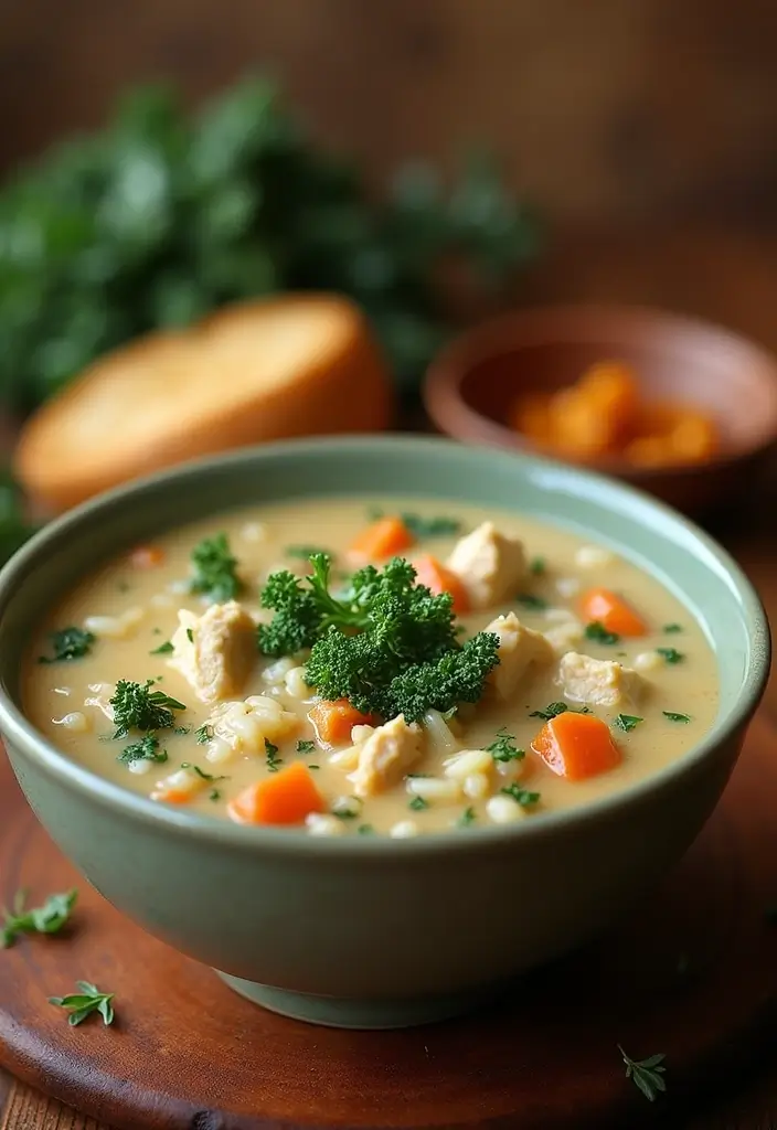 28 Creamy Chicken and Rice Soup Recipes That Are Silky & Delicious - 16. Creamy Chicken and Rice Soup with Kale