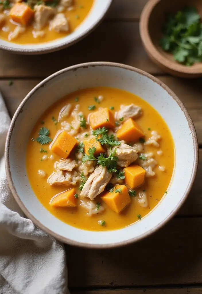 28 Creamy Chicken and Rice Soup Recipes That Are Silky & Delicious - 17. Creamy Chicken and Rice Soup with Sweet Potatoes