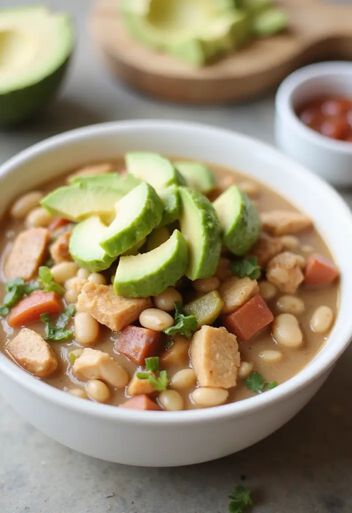 28 Creamy & Filling White Bean Chicken Chili Recipes 16 28 Creamy & Filling White Bean Chicken Chili Recipes - 15. Creamy Avocado White Bean Chicken Chili