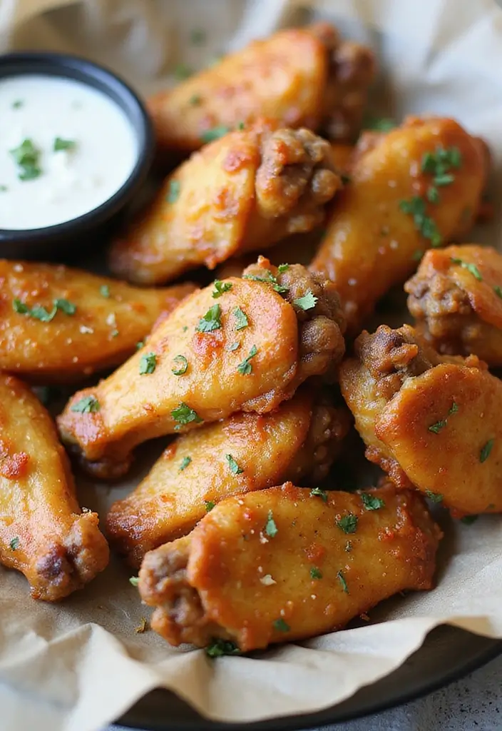28 Garlic Parmesan Chicken Wings Recipes That Are Crispy & Bold - 17. Garlic Parmesan Wings with a Spicy Yogurt Dip