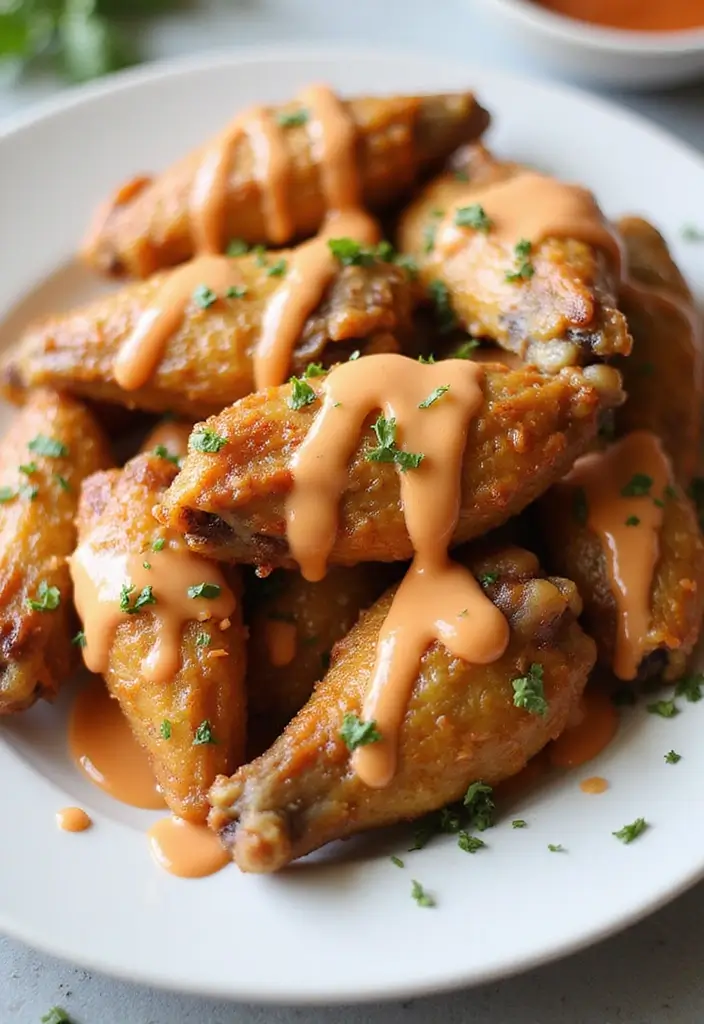 28 Garlic Parmesan Chicken Wings Recipes That Are Crispy & Bold - 19. Garlic Parmesan Wings with Chipotle Cream Sauce