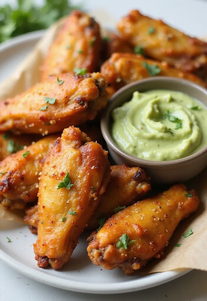 28 Garlic Parmesan Chicken Wings Recipes That Are Crispy & Bold - 23. Garlic Parmesan Wings with Avocado Cream Dip