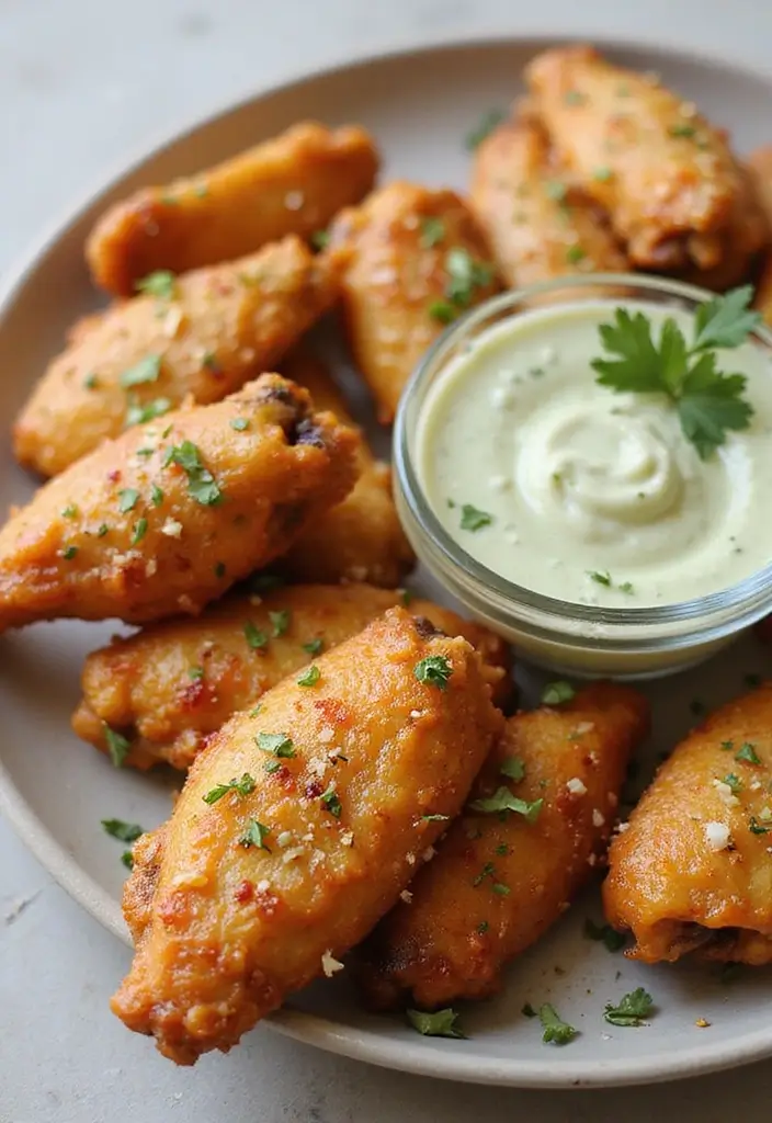 28 Garlic Parmesan Chicken Wings Recipes That Are Crispy & Bold - 25. Garlic Parmesan Wings with Wasabi Mayo Dip