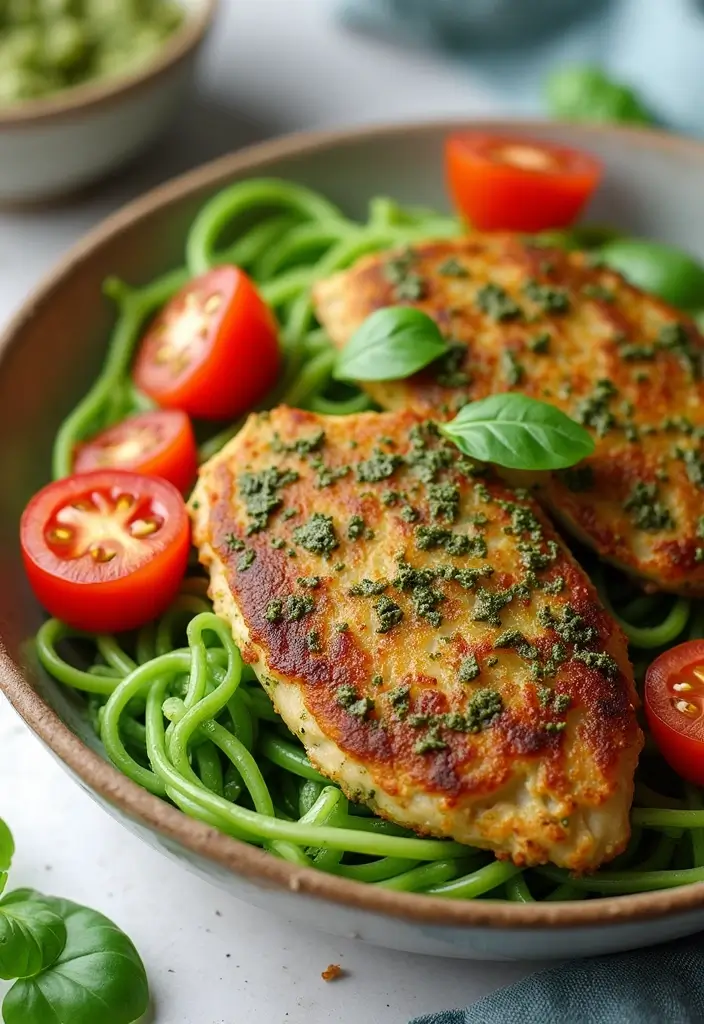 28 Healthy Chicken Cutlet Recipes That Are Crispy and Clean - 3. Pesto Chicken Cutlets with Zoodles