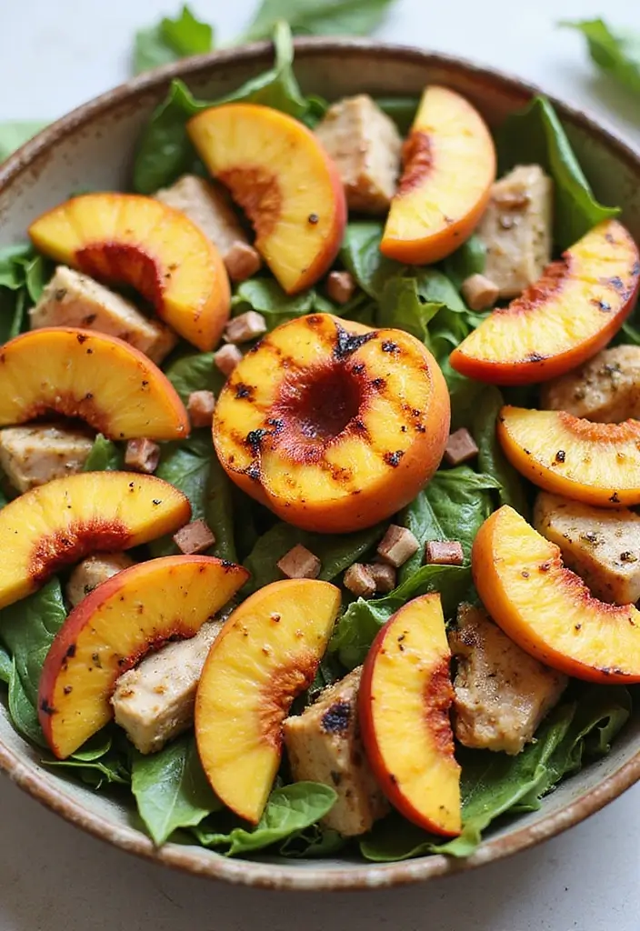 28 Hot Honey Chicken Salad Recipes That Are Sweet with a Kick - 2. Grilled Peach and Hot Honey Chicken Salad