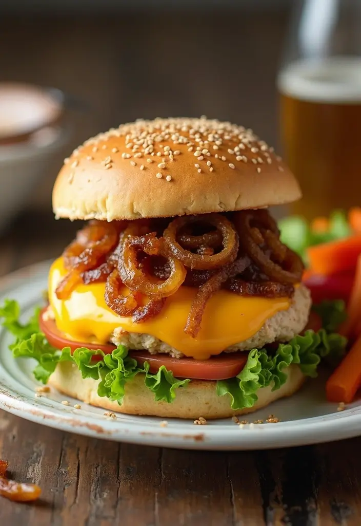 29 Cheddar Ranch Chicken Burgers That Are Juicy & Tangy - 16. Cheddar Ranch Chicken Burgers with Caramelized Onions