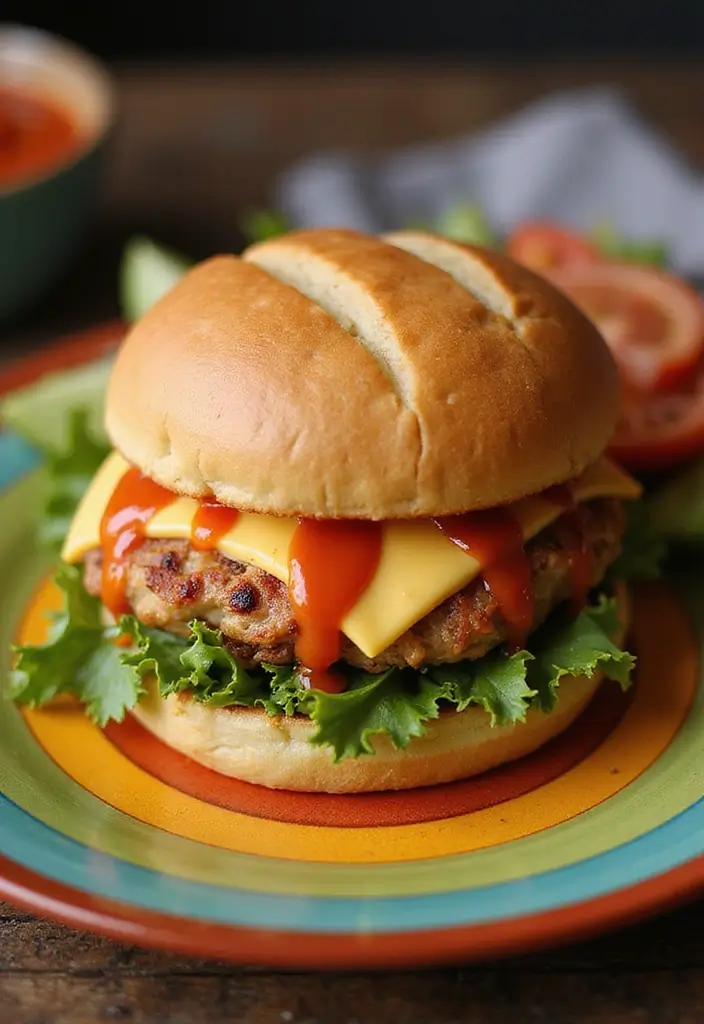 29 Cheddar Ranch Chicken Burgers That Are Juicy & Tangy - 18. Cheddar Ranch Chicken Burgers with Hot Sauce