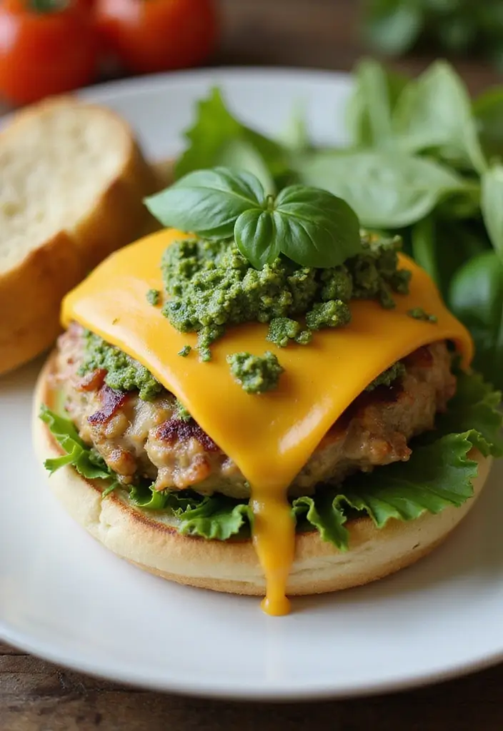 29 Cheddar Ranch Chicken Burgers That Are Juicy & Tangy - 21. Cheddar Ranch Chicken Burgers with Pesto
