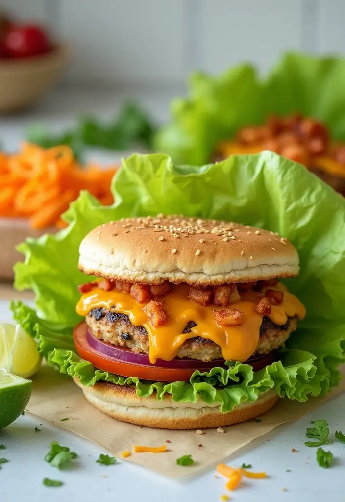 29 Cheddar Ranch Chicken Burgers That Are Juicy & Tangy - 27. Cheddar Ranch Chicken Burgers in Lettuce Wraps