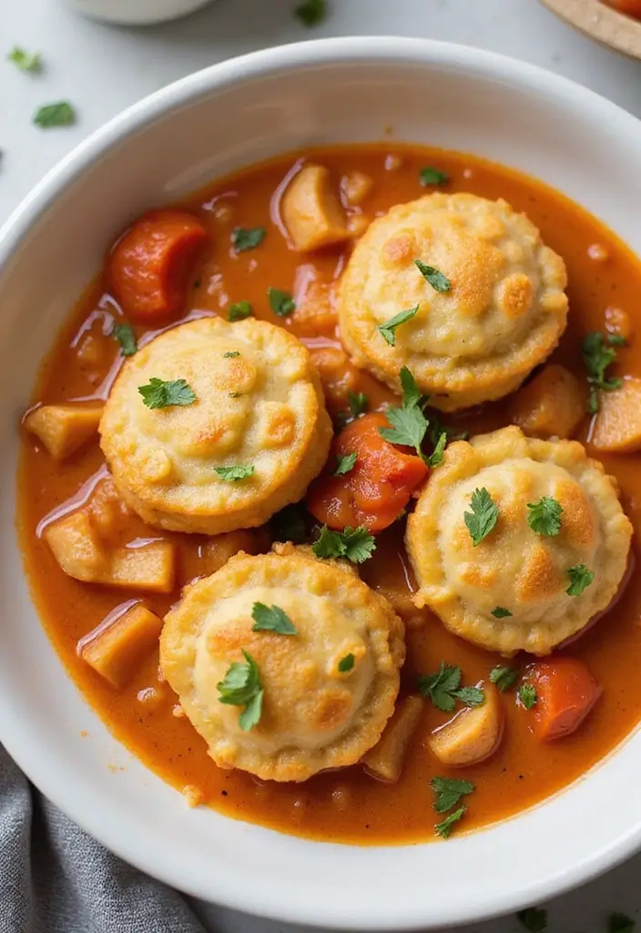 29 Chicken and Dumplings Recipe Variations That Are Comfort Food Goals - 21. Creamy Tomato Chicken and Dumplings