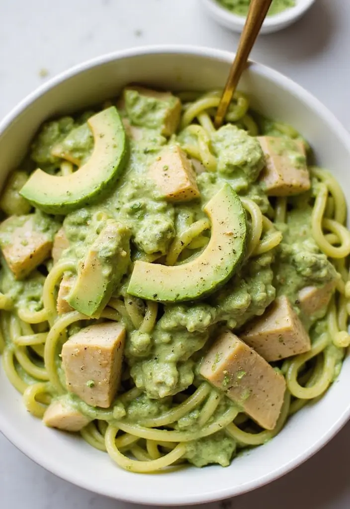 29 Creamy Chicken Alfredo Pasta Recipes That Melt in Your Mouth - 20. Avocado Chicken Alfredo