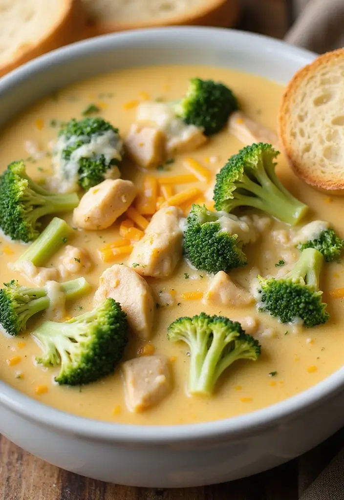 29 Crockpot Creamy Chicken Parmesan Soup Recipes That Are Rich & Smooth - 13. Cheesy Broccoli Chicken Parmesan Soup