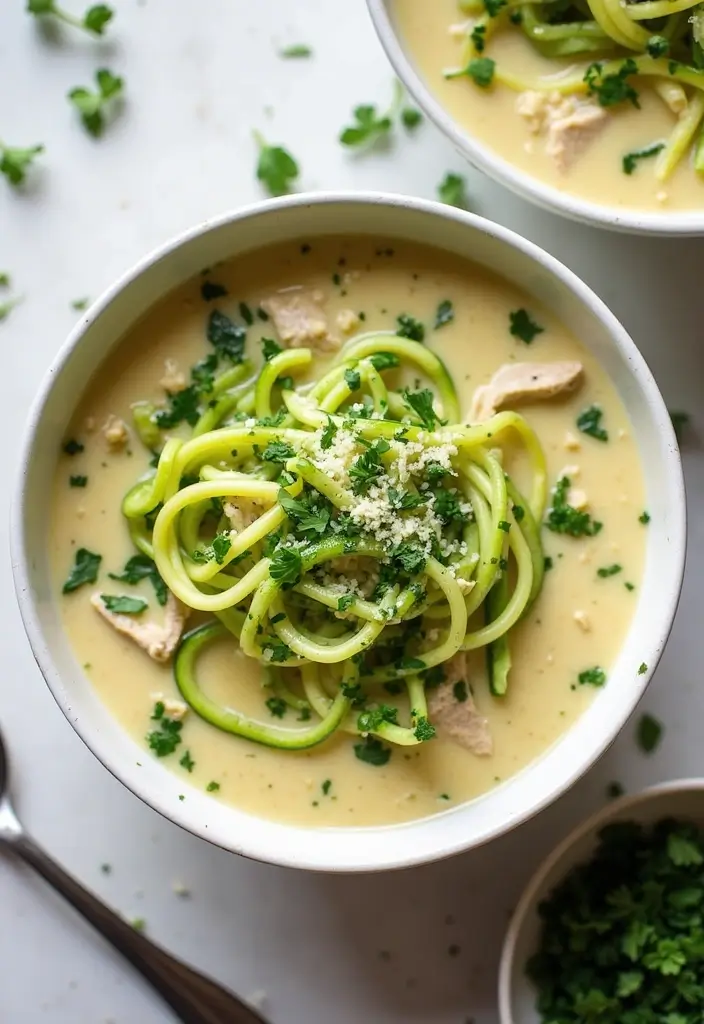 29 Crockpot Creamy Chicken Parmesan Soup Recipes That Are Rich & Smooth - 23. Zucchini Noodle Creamy Chicken Parmesan Soup