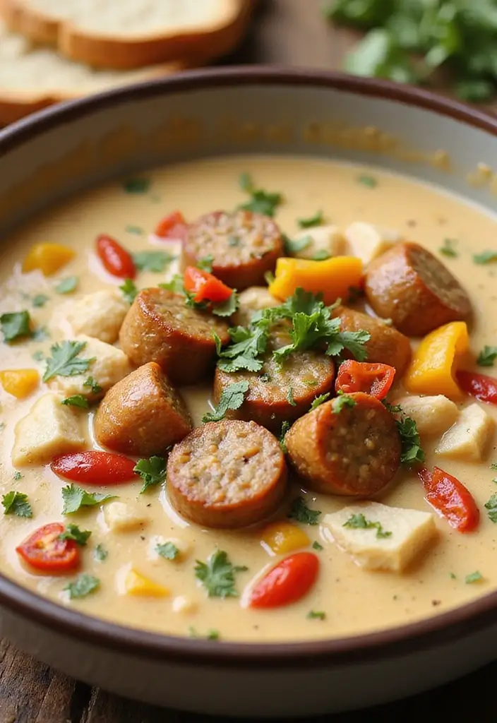 29 Crockpot Creamy Chicken Parmesan Soup Recipes That Are Rich & Smooth - 9. Italian Sausage Creamy Chicken Soup