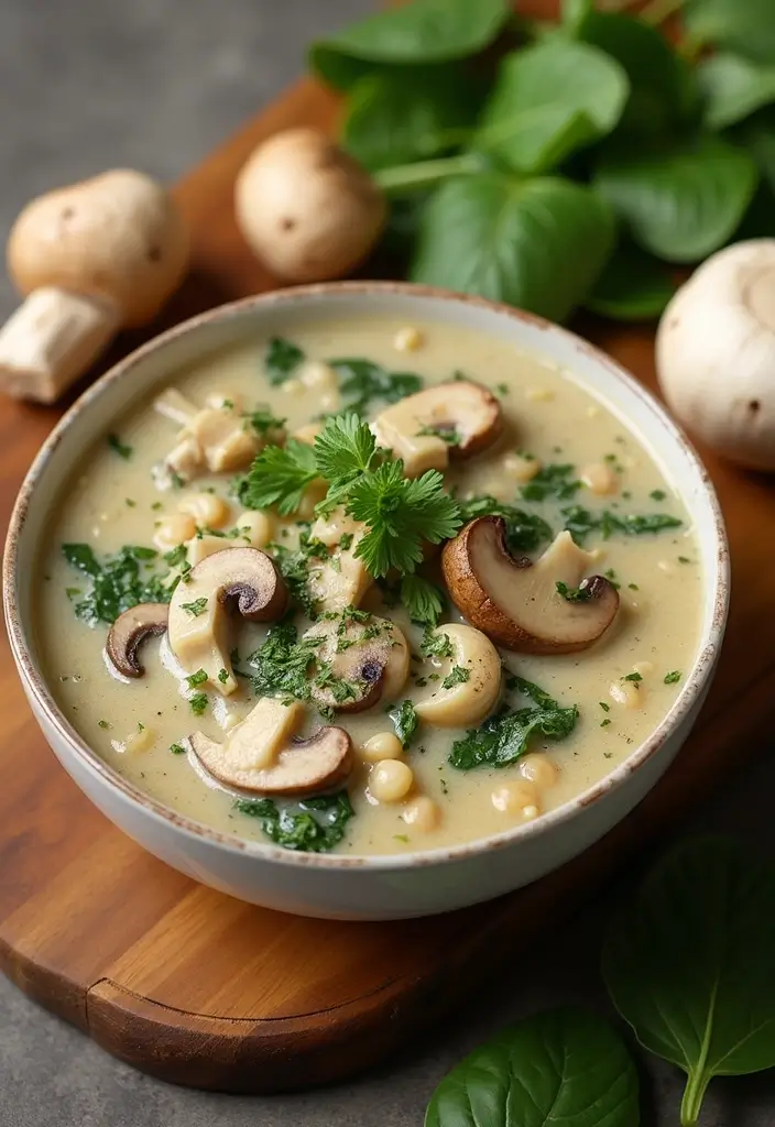 29 Hearty & Clean Paleo White Chicken Chili Recipes 11 29 Hearty & Clean Paleo White Chicken Chili Recipes - 10. Mushroom and Spinach Paleo White Chicken Chili