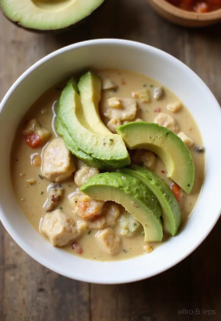 29 Hearty & Clean Paleo White Chicken Chili Recipes 30 29 Hearty & Clean Paleo White Chicken Chili Recipes - 29. Creamy Avocado Paleo White Chicken Chili