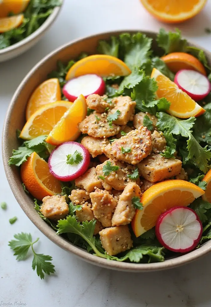 29 Orange Sesame Chicken Salad Recipes That Are Crisp & Flavorful 17 29 Orange Sesame Chicken Salad Recipes That Are Crisp & Flavorful - 16. Orange Sesame Chicken Salad with Radishes