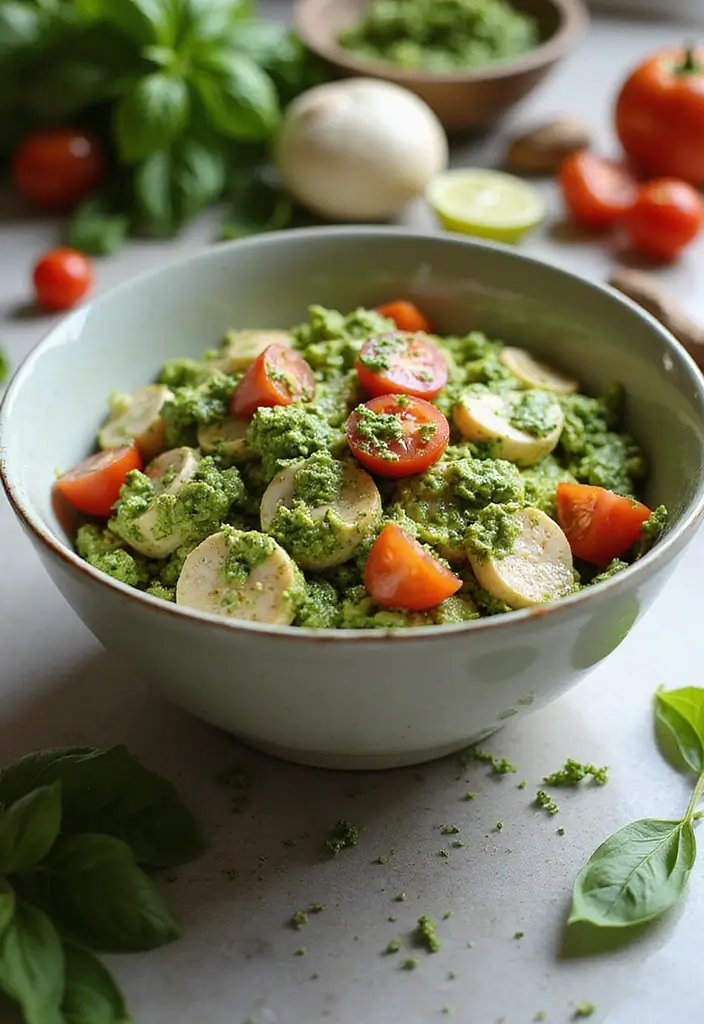 29 Recipes for Chicken Salad That's Creamy & Crunchy Perfection 8 29 Recipes for Chicken Salad That's Creamy & Crunchy Perfection - 7. Pesto Chicken Salad