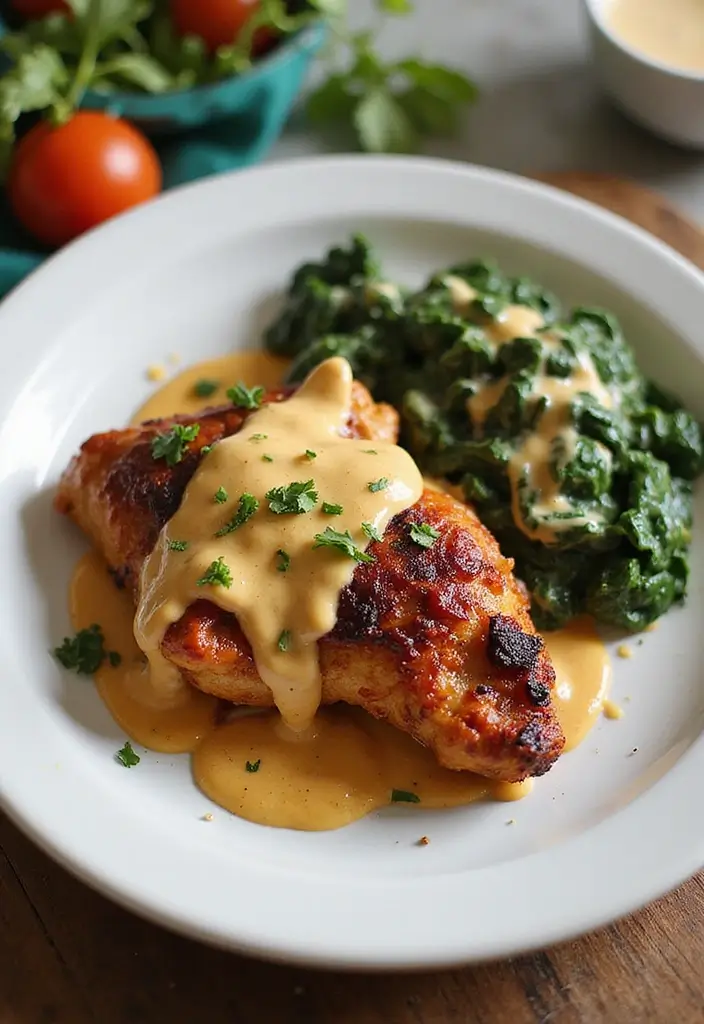 29 Smothered Chicken with Creamed Spinach Recipes That Are Rich & Comforting - 23. Caribbean Jerk Smothered Chicken