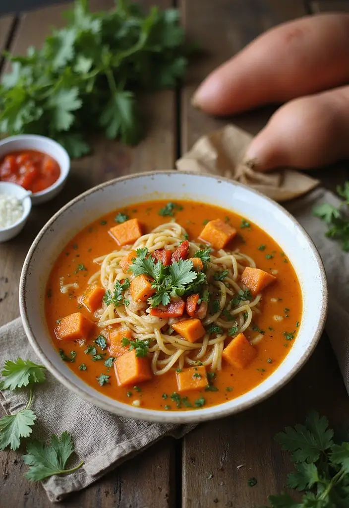 29 Spicy Chicken Noodle Soup Recipes That Warm You Right Up - 16. Sweet Potato Spicy Chicken Noodle Soup