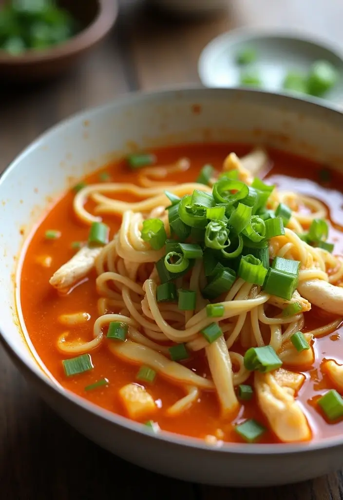 29 Spicy Chicken Noodle Soup Recipes That Warm You Right Up - 17. Garlic Ginger Spicy Chicken Noodle Soup