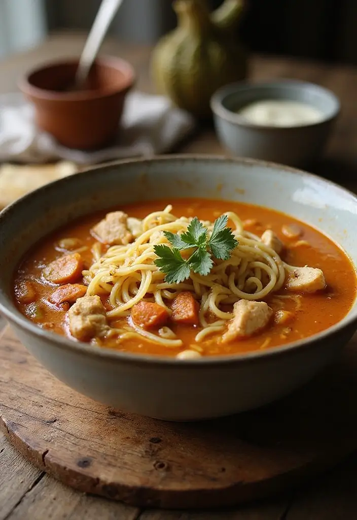 29 Spicy Chicken Noodle Soup Recipes That Warm You Right Up - 22. Spicy Roasted Garlic Chicken Noodle Soup