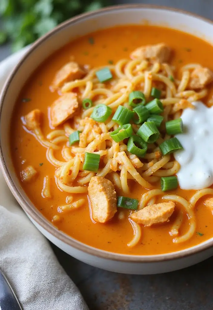 29 Spicy Chicken Noodle Soup Recipes That Warm You Right Up - 8. Buffalo Chicken Noodle Soup